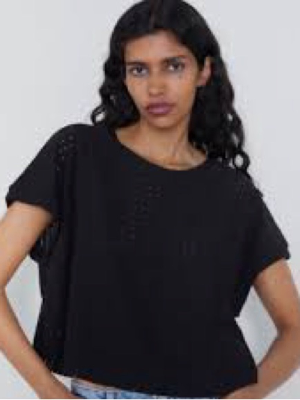 Sold - Black Short Sleeve Eyelet Tee